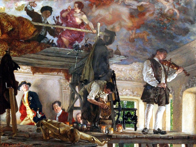 Crown Prince  Frederick the Great visits the painter Antoine Pesne painting at Rheinsberg Palace, 1738  
(Adolph Menzel) (1815 - 1905)  Alte Nationalgalerie, Berlin, F.V. 46